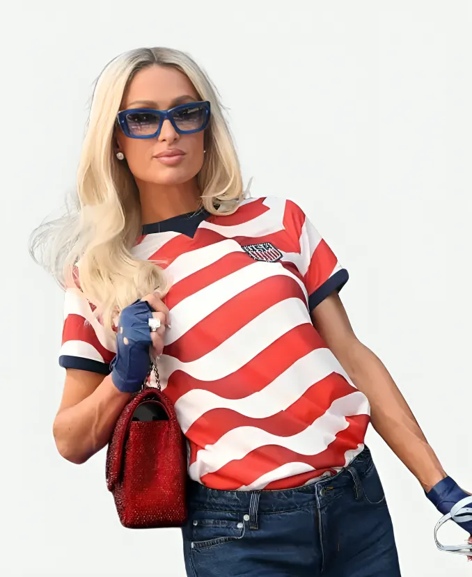 Paris Hilton FIFA World Cup 2026 USA Striped Shirt
